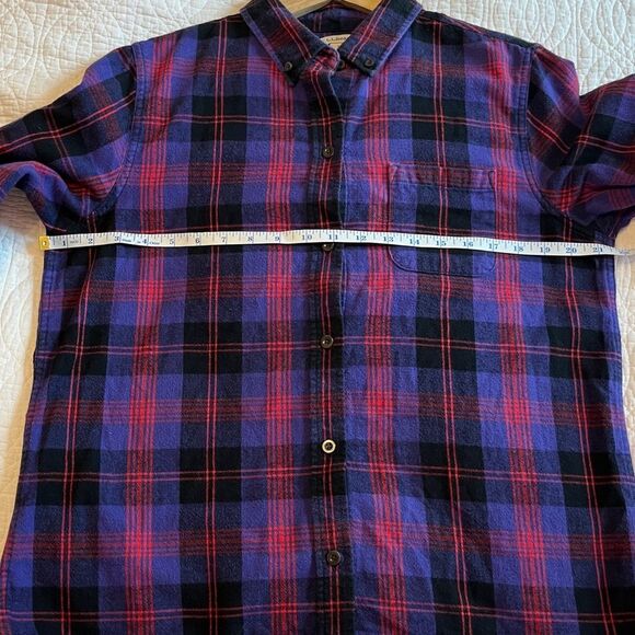 LL Bean Scotch Plaid Flannel Shirt Relaxed Purple Red Small Gorpcore Cabin Fall - Picture 6 of 9